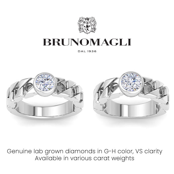 Bruno Magli Mens 1 1/2 Carat Round Shape Lab Grown Diamond Bezel Set Solitaire Ring In Sterling Silver