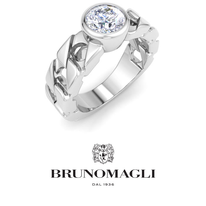 Bruno Magli Mens 1 1/2 Carat Round Shape Lab Grown Diamond Bezel Set Solitaire Ring In Sterling Silver