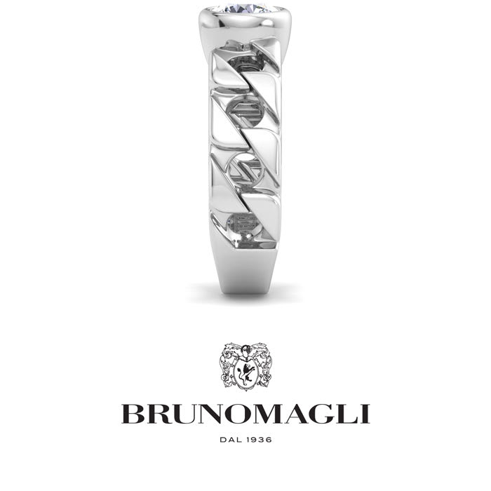 Bruno Magli Mens 1 1/2 Carat Round Shape Lab Grown Diamond Bezel Set Solitaire Ring In Sterling Silver