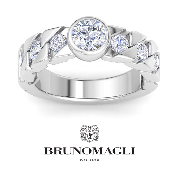Bruno Magli Mens 2 Carat Round Shape Lab Grown Diamond Bezel Set Solitaire Ring In Sterling Silver