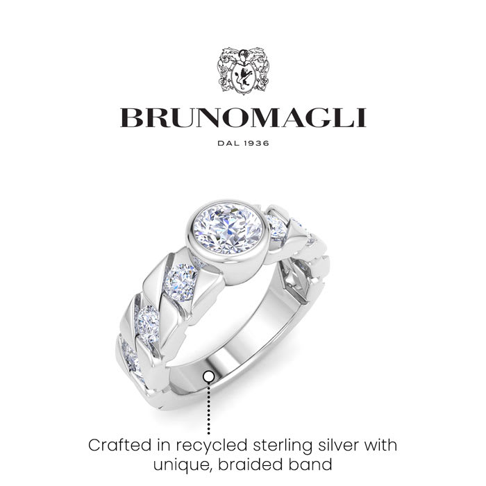 Bruno Magli Mens 2 Carat Round Shape Lab Grown Diamond Bezel Set Solitaire Ring In Sterling Silver