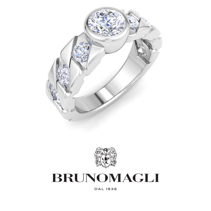 Bruno Magli Mens 2 Carat Round Shape Lab Grown Diamond Bezel Set Solitaire Ring In Sterling Silver