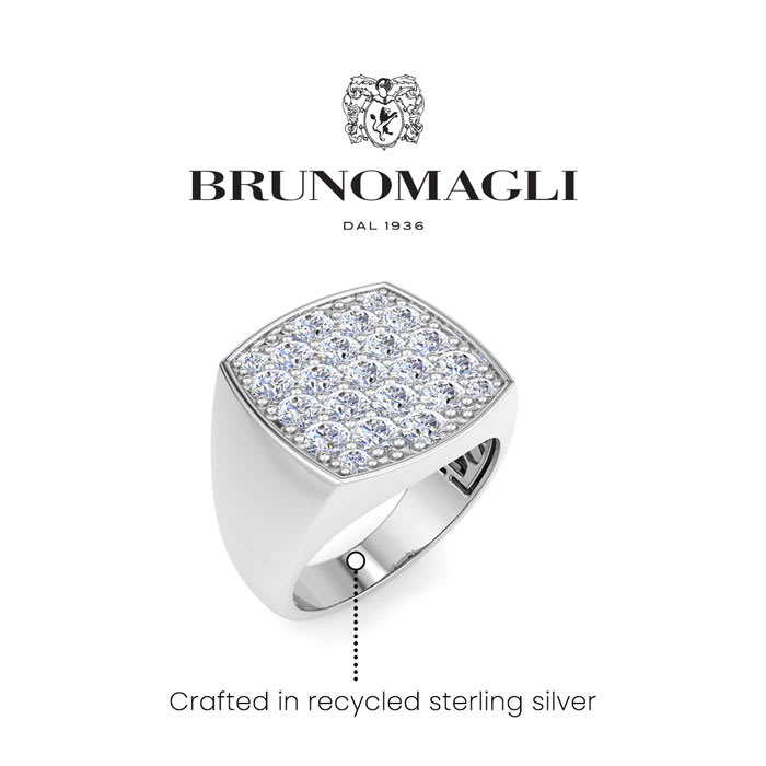 Bruno Magli Mens 2 Carat Cushion Lab Grown Diamond Cluster Ring In Sterling Silver