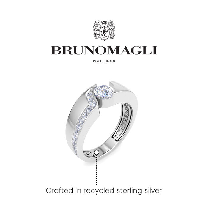 Bruno Magli Mens 1 Carat Round Shape Lab Grown Diamond Floating Ring In Sterling Silver