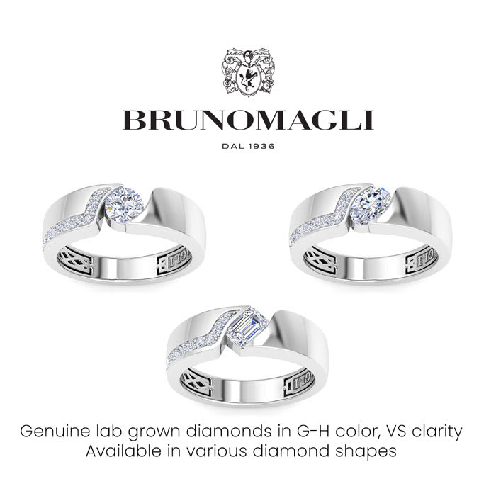 Bruno Magli Mens 1 Carat Emerald Cut Lab Grown Diamond Floating Ring In Sterling Silver