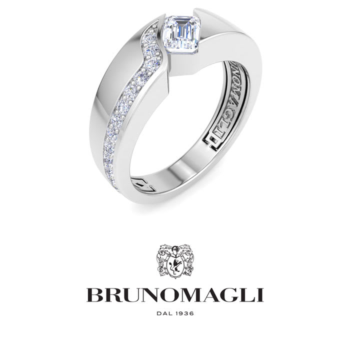 Bruno Magli Mens 1 Carat Emerald Cut Lab Grown Diamond Floating Ring In Sterling Silver