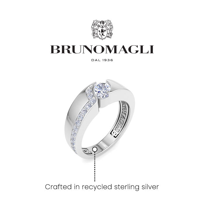 Bruno Magli Mens 1 Carat Oval Shape Lab Grown Diamond Floating Ring In Sterling Silver