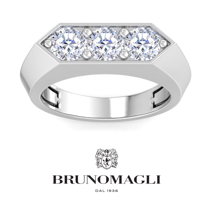 Bruno Magli Mens 2 Carat Round Shape Lab Grown Diamond Three Stone Ring In Sterling Silver