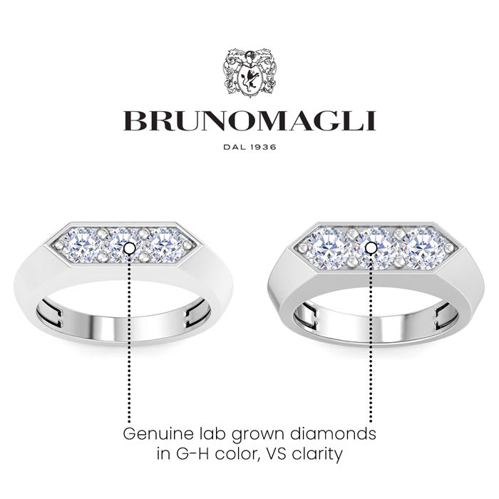 Bruno Magli Mens 2 Carat Round Shape Lab Grown Diamond Three Stone Ring In Sterling Silver