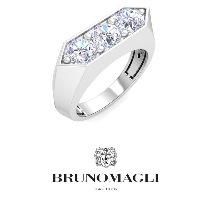 Bruno Magli Mens 2 Carat Round Shape Lab Grown Diamond Three Stone Ring In Sterling Silver