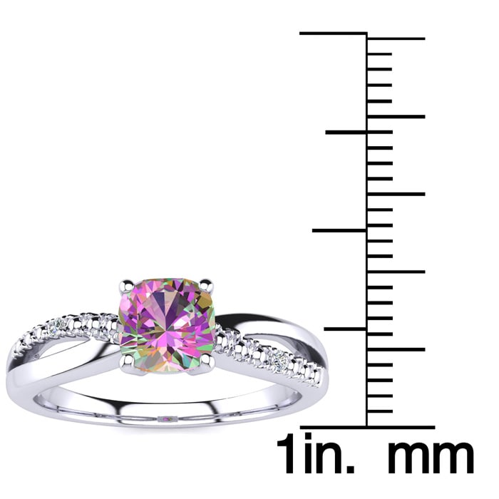 3/4 Carat Cushion Shape Mystic Topaz Ring With Diamonds In 10 Karat White Gold