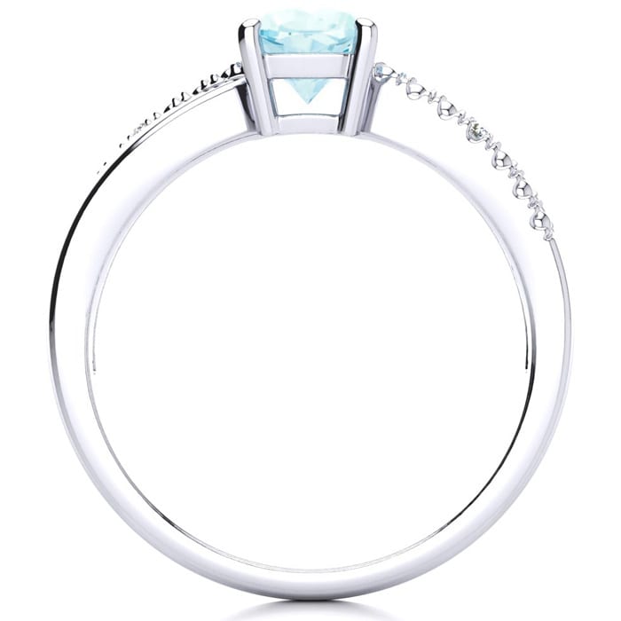 Aquamarine Ring: Aquamarine Jewelry: 3/4ct Cushion Cut Aquamarine and Diamond Ring in 10k White Gold