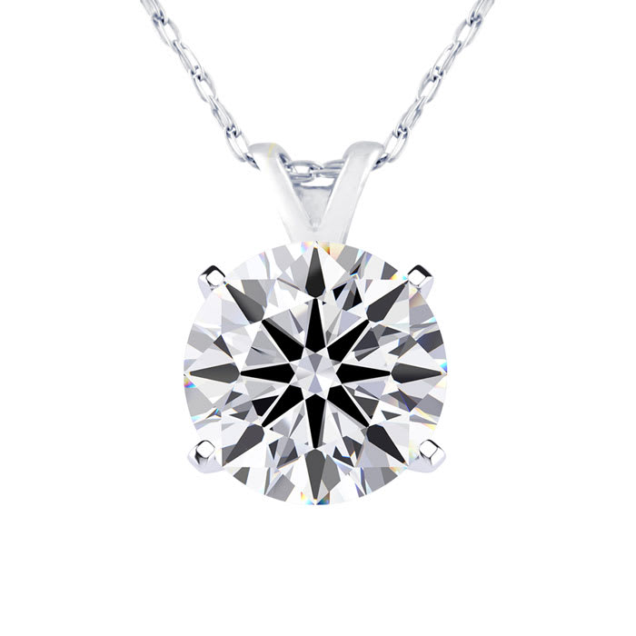 1 1/2 Carat Round Shape Lab Grown Diamond Solitaire Necklace In 14K White Gold