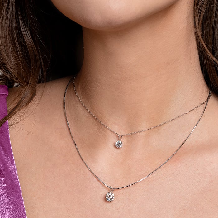 1 1/2 Carat Round Shape Lab Grown Diamond Solitaire Necklace In 14K White Gold