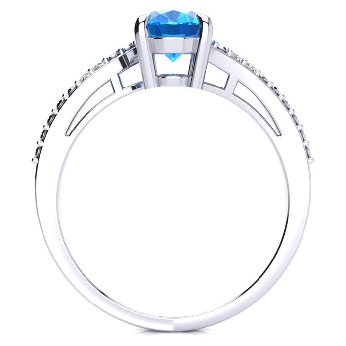 1 1/2ct Oval Shape Blue Topaz and Diamond Ring in 10k White Gold