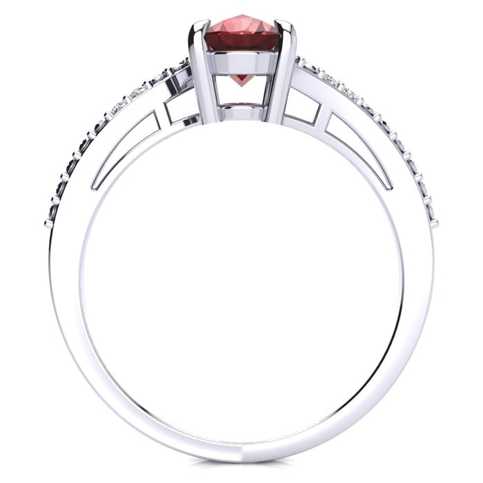 Garnet Ring: Garnet Jewelry: 1 1/2ct Oval Shape Garnet and Diamond Ring in 10k White Gold