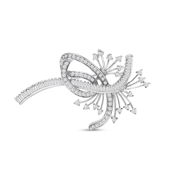 Previously Owned 2-1/2 Carat Diamond Brooch In 14 Karat White Gold