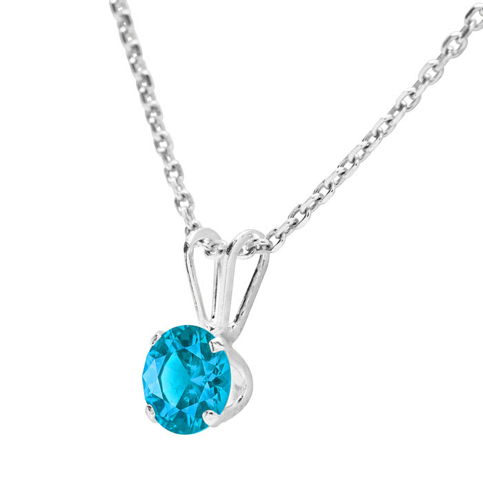 1/8 Carat Blue Topaz Solitaire Necklace In White Gold With Free Chain