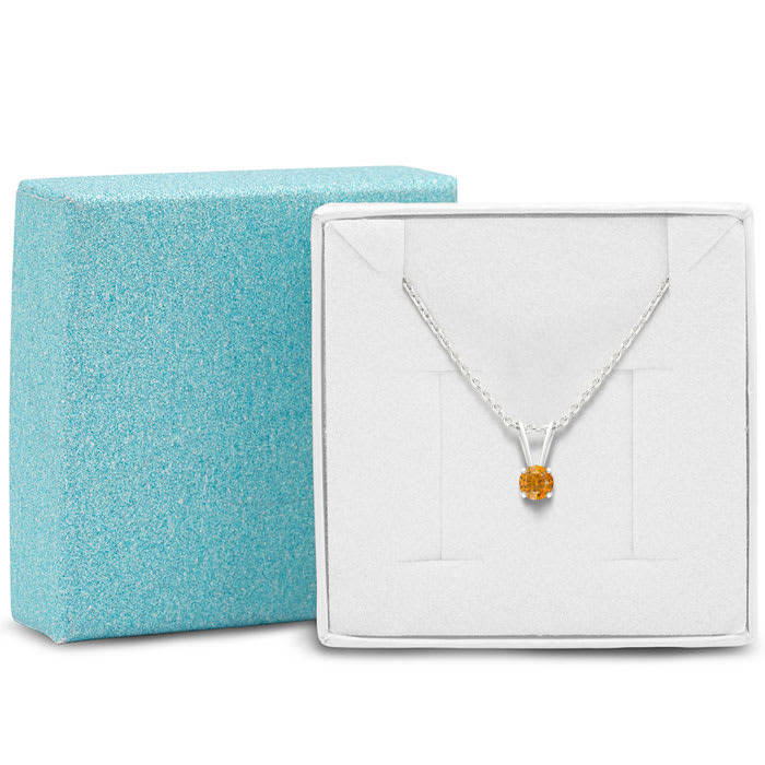 1/8 Carat Citrine Solitaire Necklace In White Gold With Free Chain