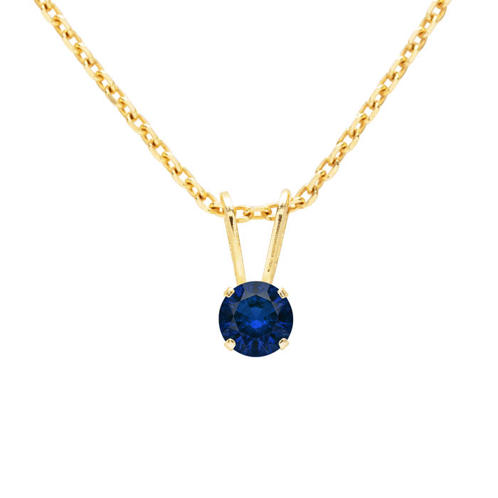 1/8 Carat Sapphire Solitaire Necklace In Yellow Gold With Free Chain
