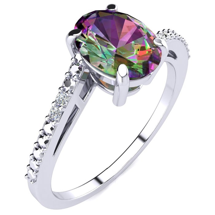 1 Carat Oval Shape Mystic Topaz Ring With Diamonds in 10 Karat White Gold