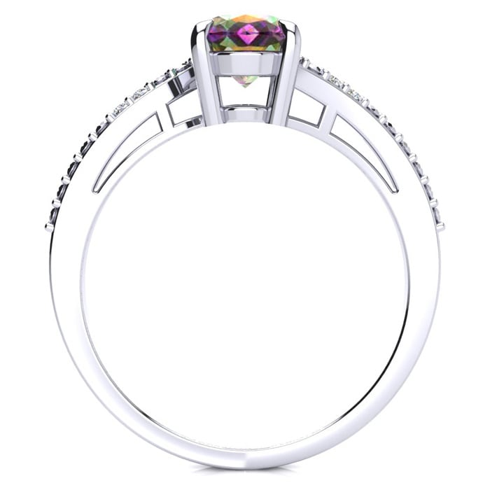 1 Carat Oval Shape Mystic Topaz Ring With Diamonds in 10 Karat White Gold