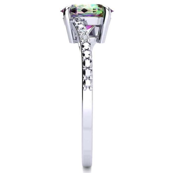 1 Carat Oval Shape Mystic Topaz Ring With Diamonds in 10 Karat White Gold