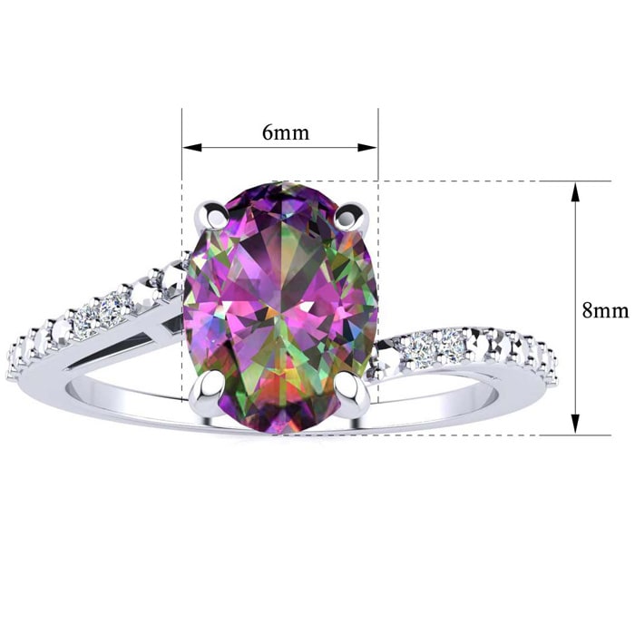 1 Carat Oval Shape Mystic Topaz Ring With Diamonds in 10 Karat White Gold