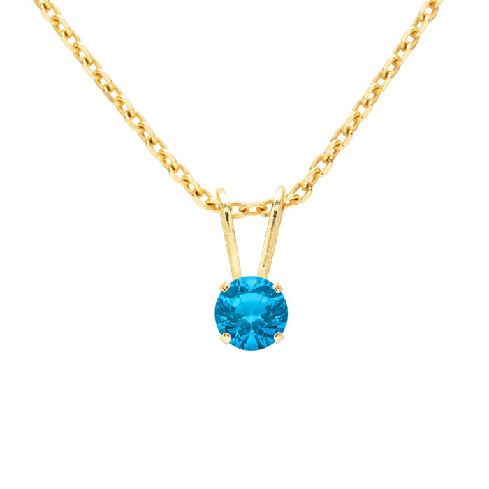 1/8 Carat Blue Topaz Solitaire Necklace In Yellow Gold With Free Chain