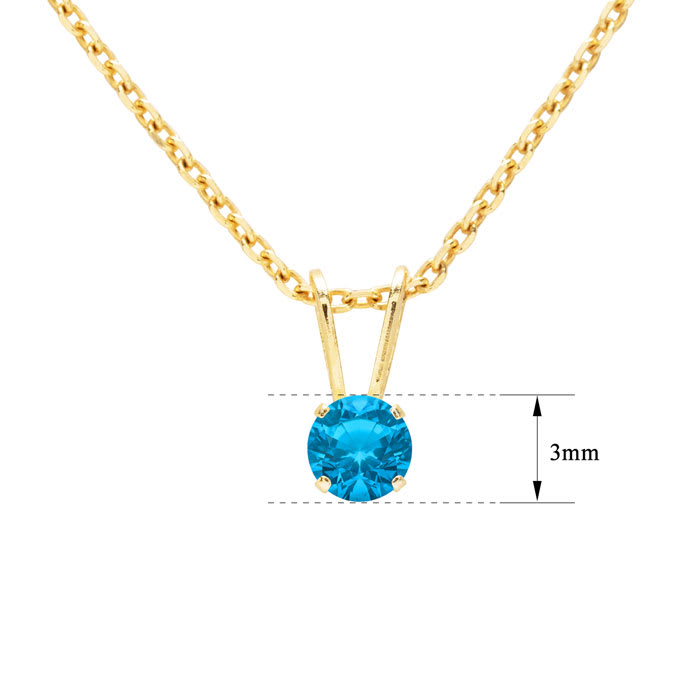 1/8 Carat Blue Topaz Solitaire Necklace In Yellow Gold With Free Chain