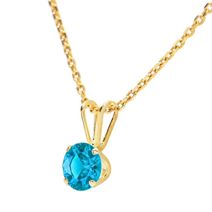 1/8 Carat Blue Topaz Solitaire Necklace In Yellow Gold With Free Chain