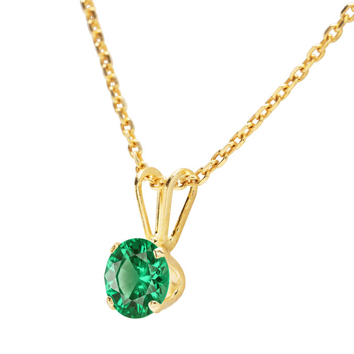 1/8 Carat Emerald Solitaire Necklace In Yellow Gold With Free Chain