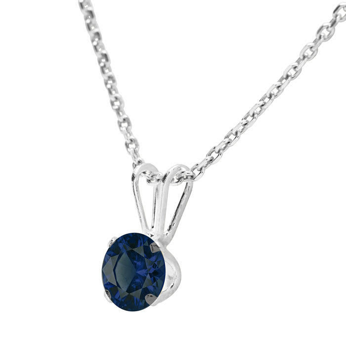 1/4 Carat Sapphire Solitaire Necklace In White Gold With Free Chain