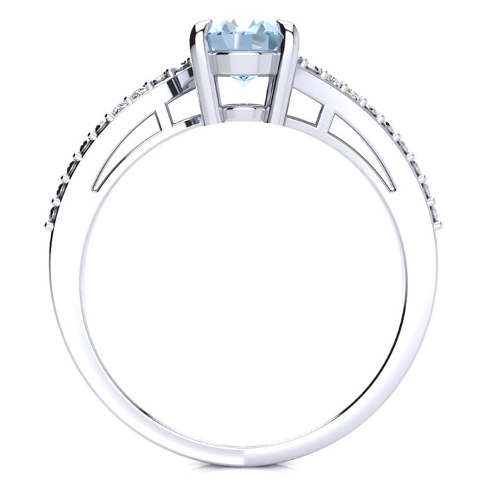Aquamarine Ring: Aquamarine Jewelry: 1 1/5ct Oval Shape Aquamarine and Diamond Ring in 10k White Gold