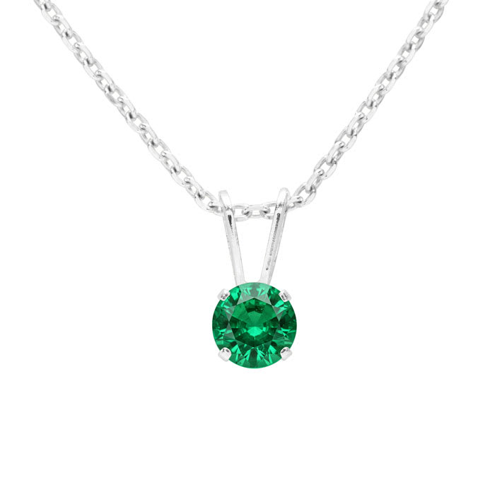 1/4 Carat Emerald Solitaire Necklace In White Gold With Free Chain