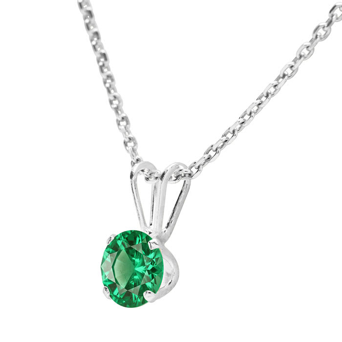 1/4 Carat Emerald Solitaire Necklace In White Gold With Free Chain