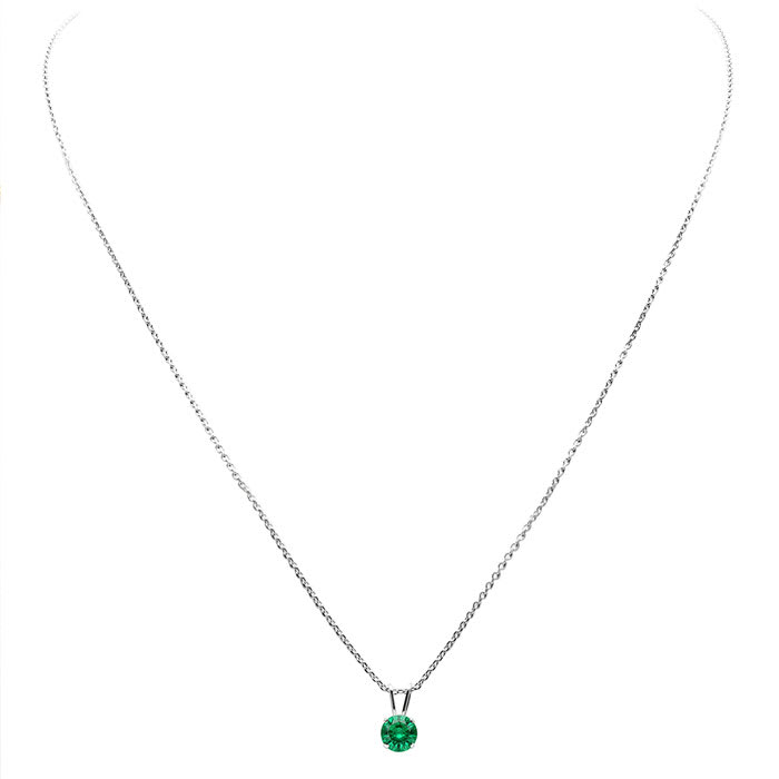1/4 Carat Emerald Solitaire Necklace In White Gold With Free Chain