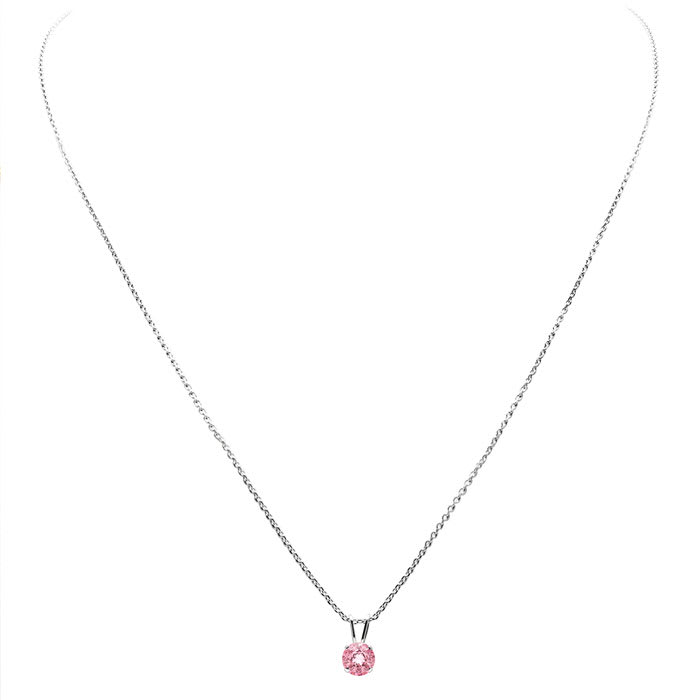 1/4 Carat Pink Topaz Solitaire Necklace In White Gold With Free Chain