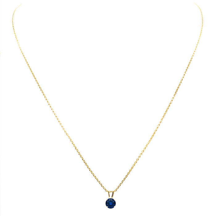 1/4 Carat Sapphire Solitaire Necklace In Yellow Gold With Free Chain