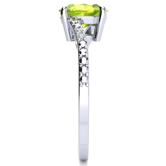 1 1/3ct Oval Shape Peridot and Diamond Ring in 10k White Gold
