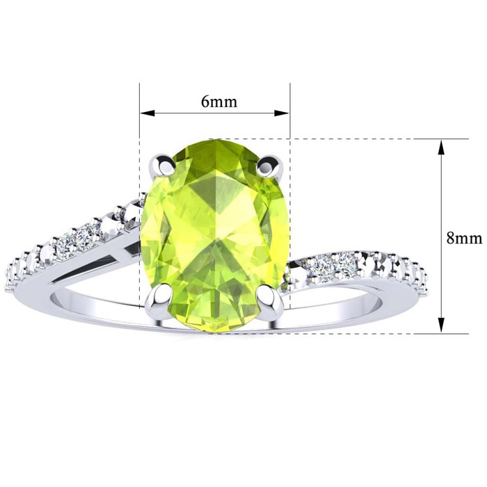 1 1/3ct Oval Shape Peridot and Diamond Ring in 10k White Gold