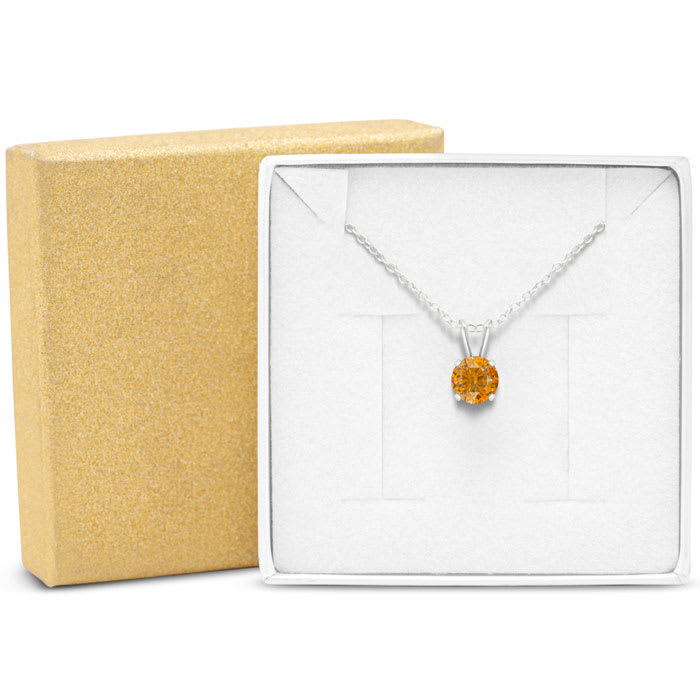1/2 Carat Citrine Solitaire Necklace In White Gold With Free Chain