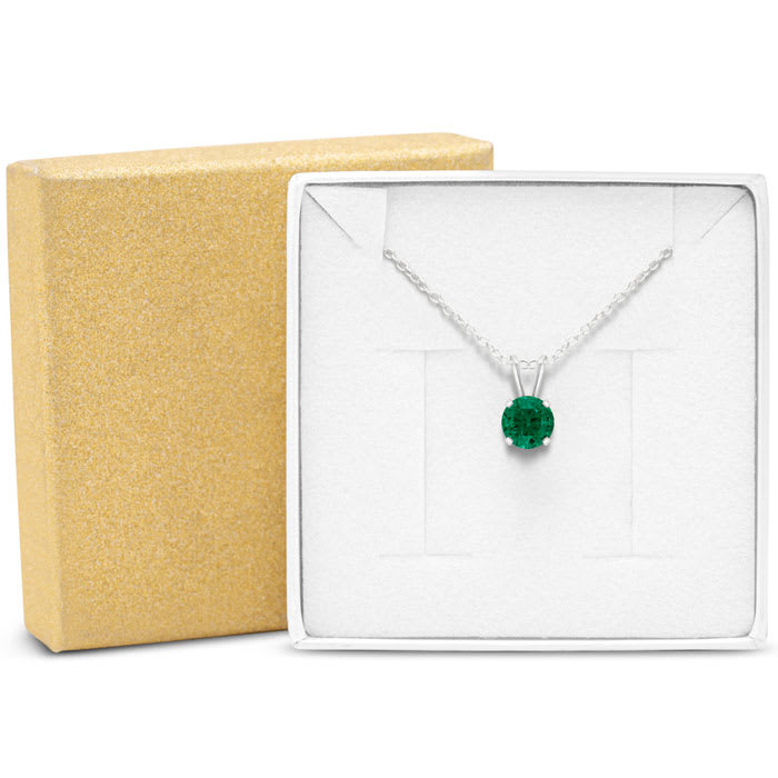 1/2 Carat Emerald Solitaire Necklace In White Gold With Free Chain