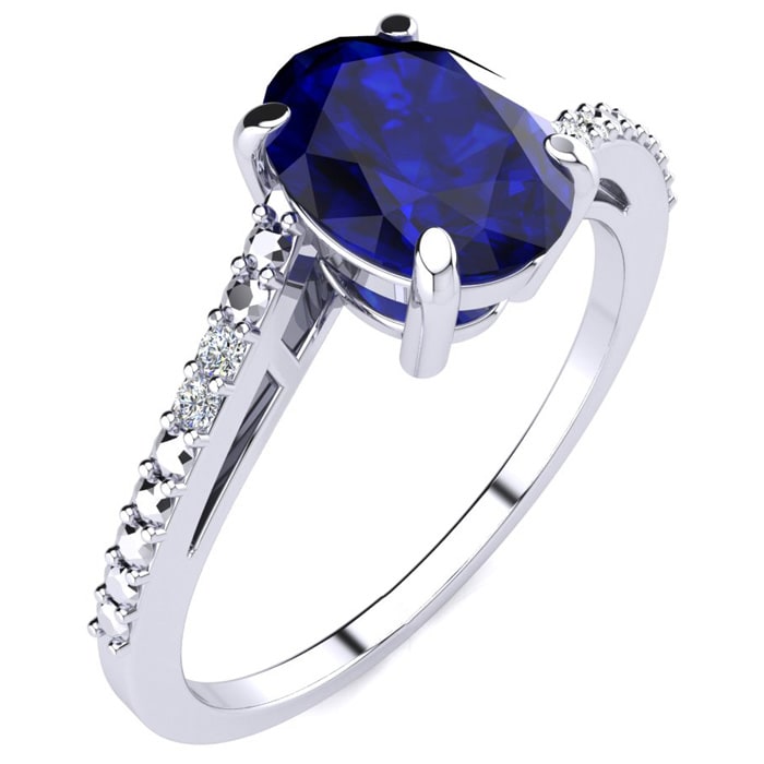 1 1/2ct Oval Shape Sapphire and Diamond Ring in 10k White Gold