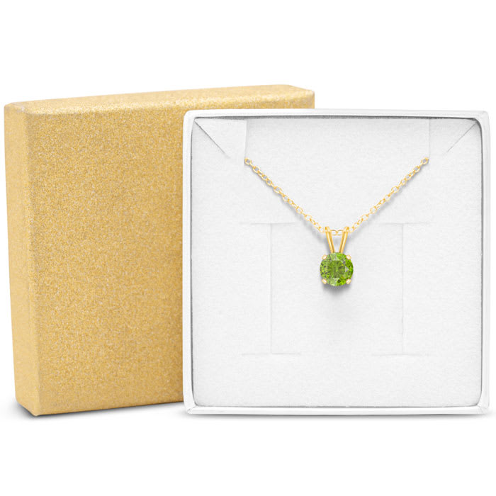1/2 Carat Peridot Solitaire Necklace In Yellow Gold With Free Chain