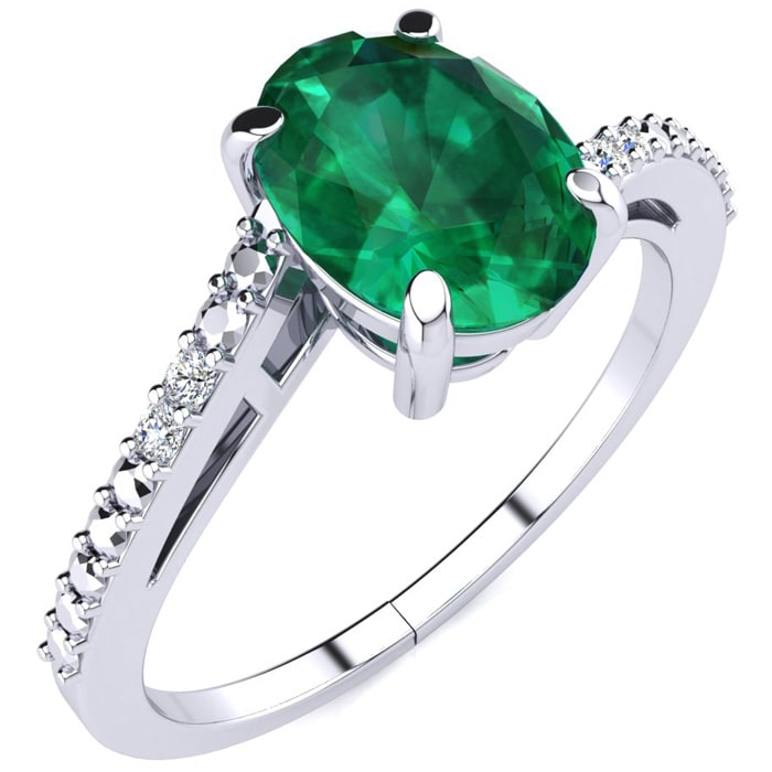 1 1/5ct Oval Shape Emerald and Diamond Ring in 10k White Gold