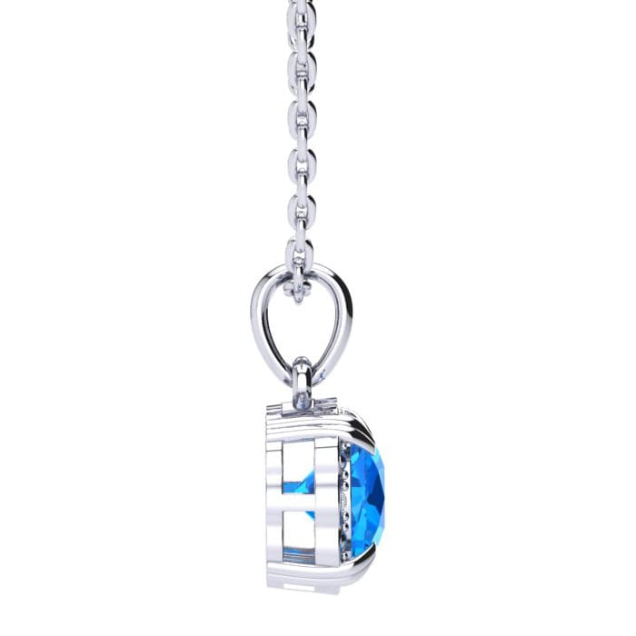 2 1/2ct Cushion Cut Blue Topaz and Diamond Necklace In 10K White Gold