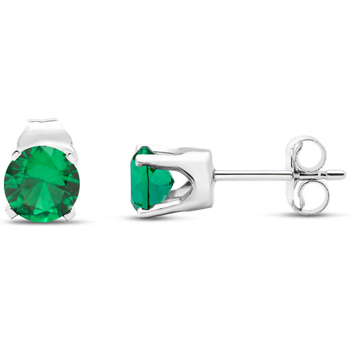 1 Carat Emerald Stud Earrings In White Gold