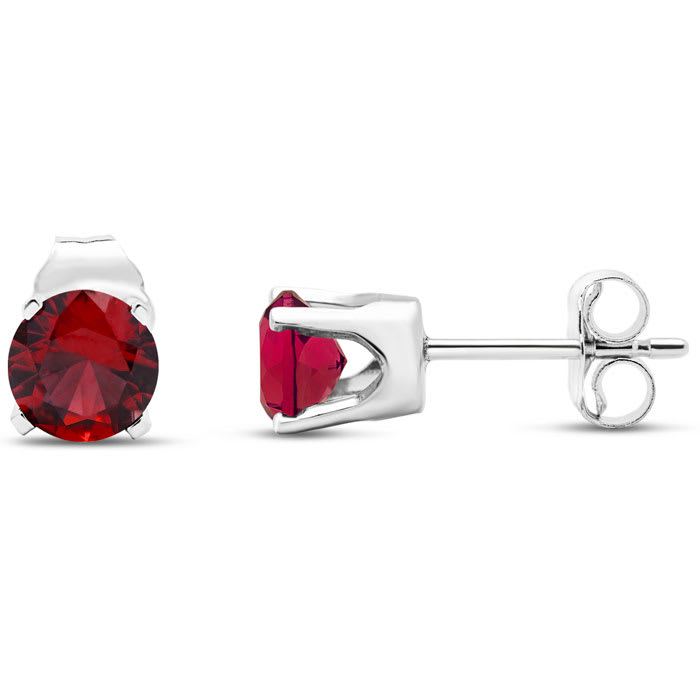 1 Carat Garnet Stud Earrings In White Gold