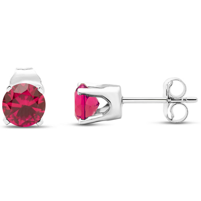 1 Carat Ruby Stud Earrings In White Gold